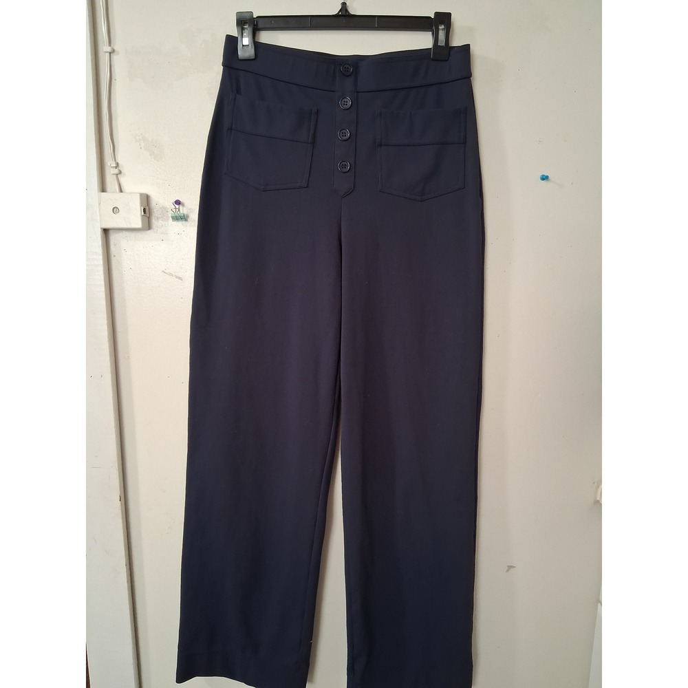 Halara Navy Blue‎ High Waisted Wide Leg Button Fly Pants Women Medium Tall MT